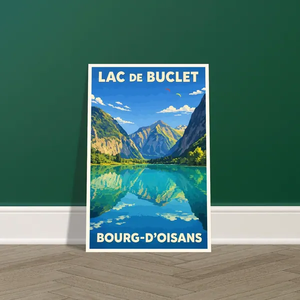 Affiche vintage Le lac de Buclet, Bourg-d'Oisans
