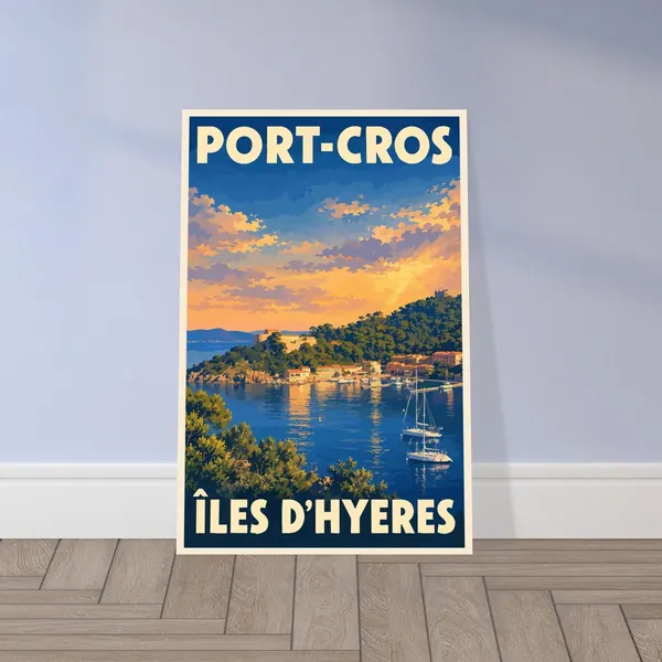 Affiche vintage Port-Cros au coucher du soleil