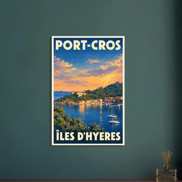 Affiche Port-Cros au coucher du soleil, vue 2